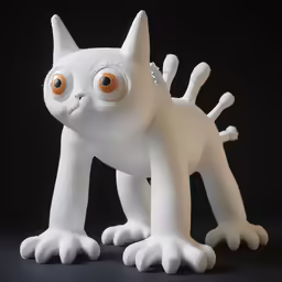 a fake cat is in front of a black background