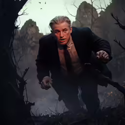 an image of a man with a knife in the forest