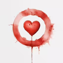 a red heart hangs on a wall in front of the door
