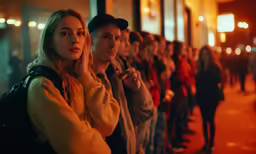 there is a line of people standing in line
