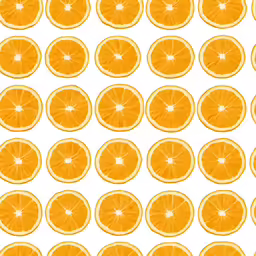 a whole orange in rows with white background