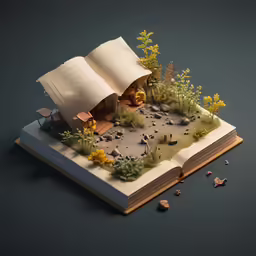 an open book is laying open on a black surface