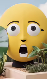 a planter with a face and eyes has an antlers head on it