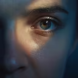 someone with blue eyes staring into the distance