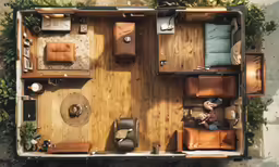 a furnished house is photographed from above
