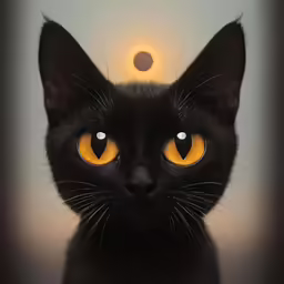 an artistic photograph of a black cat with yellow eyes