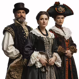 four people in historical costume standing together
