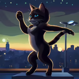 a cat standing in the night with its paw on its leg