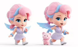 two figurines of a girl holding a pig