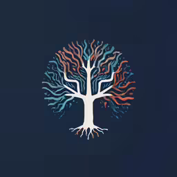 a white tree with several colored leaves