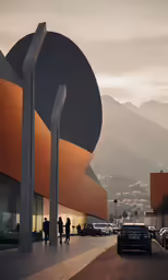 a line of cars parked in front of a building