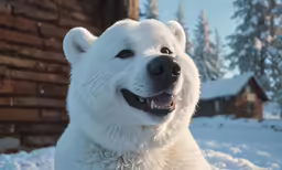a big white polar bear with his eyes wide open