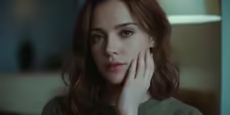 woman with hand on her face in bedroom