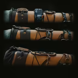 the four pieces of leather and chains are in three rows