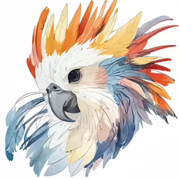 an ink drawing of a bird with colorful feathers