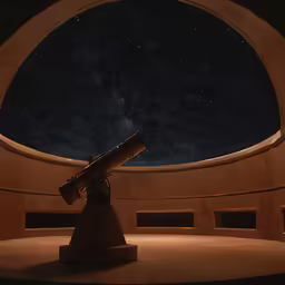 a telescope inside a round structure under the stars