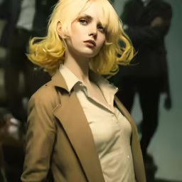a woman standing in front of people wearing business attire