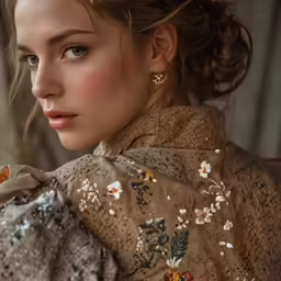 a very cute pretty young woman wearing a brown dress