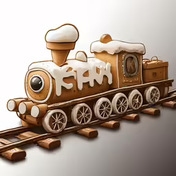 a toy train with icing on top sits on a track