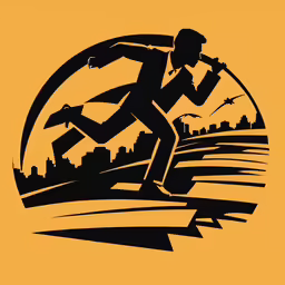 an abstract black silhouette running man on a yellow background