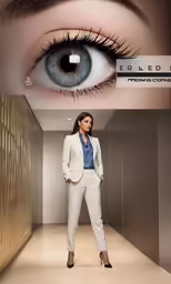 a person with an eye print in front of a poster for the new mac cosmetics company