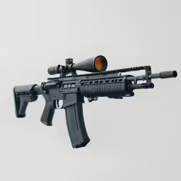 a black rifle on top of a white background