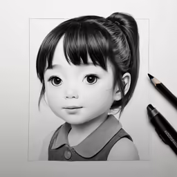 pencil drawing of a child with black hair