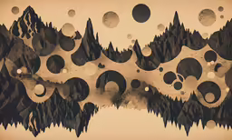 an artistic drawing with some kind of mountains and planets