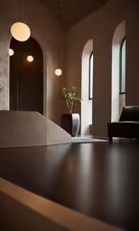 a living room with a couch and a vase