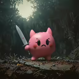 a toy that has been painted like an angry pig with a knife