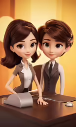 a couple that are standing up behind a computer