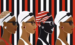 four woman wearing head coverings and with glasses on