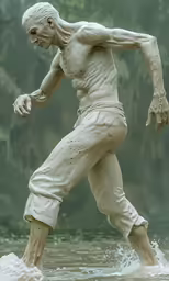 a 3d image of a creepy man standing in water