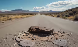 a rock laying in the middle of the road