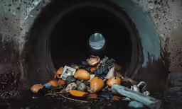 a bunch of garbage that is next to a pipe