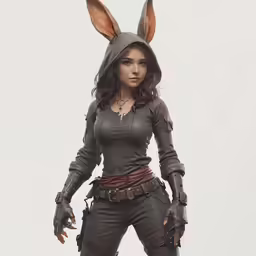 woman in leather outfit with bunny ears