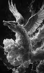 black and white photo of a white bird