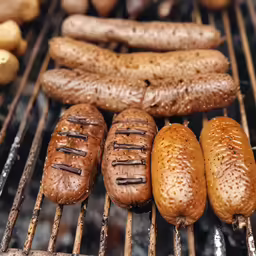 some vegetables and sausage on a grill