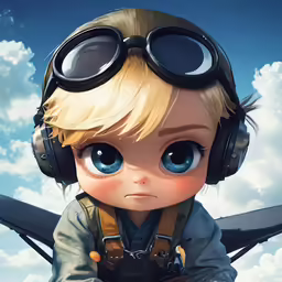 an adorable blonde boy is wearing large headphones while sitting on an airplane