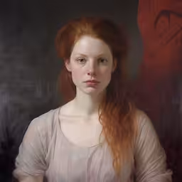 a painting of a young woman with red hair,a painting of a woman with red hair