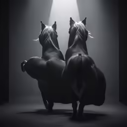 two statues of horses facing each other