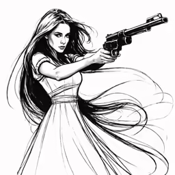 a girl holding a gun in her right hand