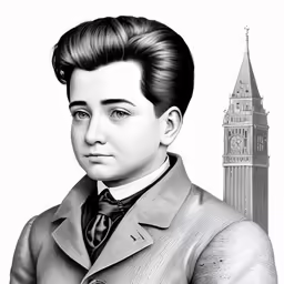 a black and white photo of a person wearing a suit and tie