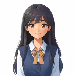 a girl wearing a vest and bowtie, with long hair