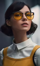 a model wears yellow eyewear from the irises collection