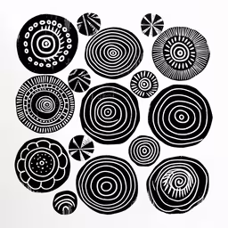 black and white illustration of circular objects with bubbles in the middle,an image of black and white artwork on a white background