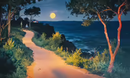 a painting of a path leading to the ocean