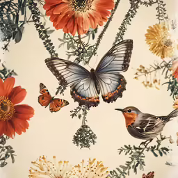an image of butterflies with flowers in the background