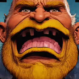 a big man with a large smile on his face,an ugly face is shown with the teeth