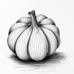 an onion with the stem curled upward